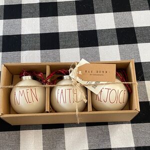 Rae Dunn Holiday Ornament Set - Cream and Red